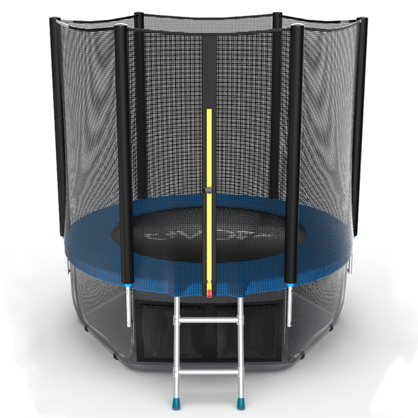 Батут EVO JUMP External + Lower net, 6ft (синий) с внешней сеткой и лестницей + нижняя сеть